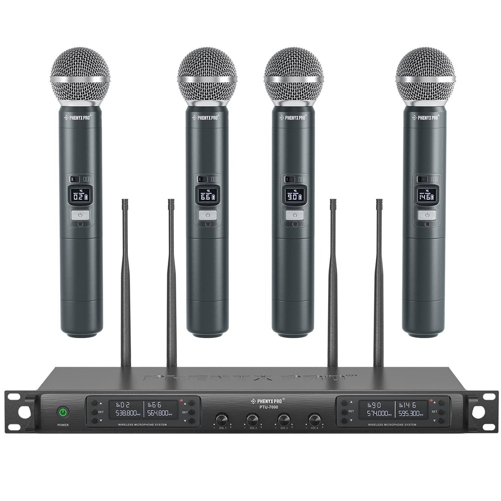 Phenyx Pro Wireless Microphone System, Quad Channel PTU-7000-4H, Black