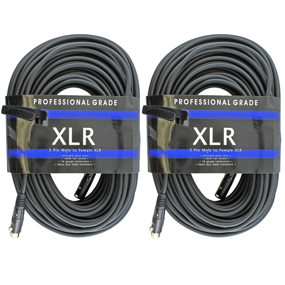 2 PACK 3pin XLR 16 ga gauge male to female mic microphone cable cord 75 ft foot