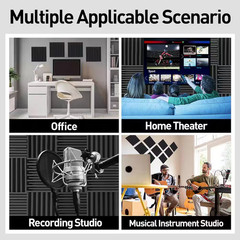 24-Pack Self-Adhesive Acoustic Foam Panels, 12X12X2 Inches, Black, High Density
