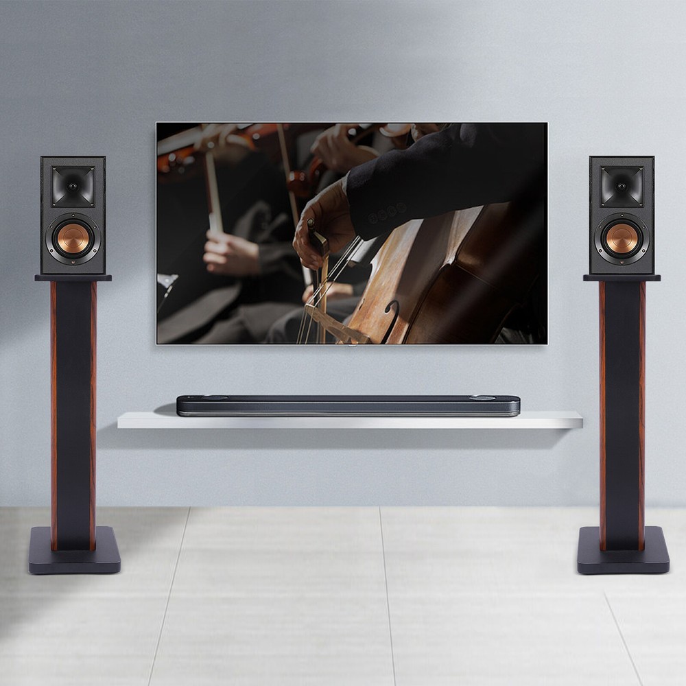 28″ Wood Speaker Stands 1 Pair Yellow Sandalwood/Black Walnut for HiFi Bookshelf