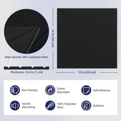 Acoustic Panels, Peel & Stick Sound Absorbing Wall Panels 12″ x 10 Pack Black