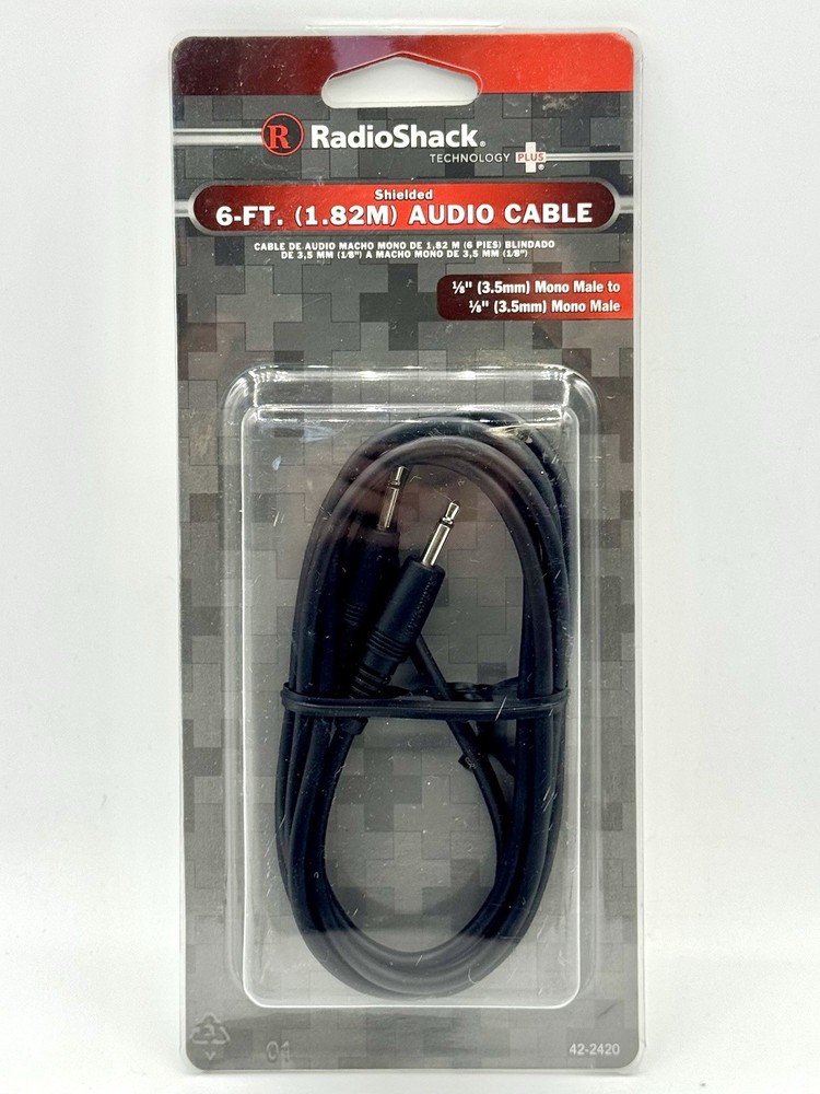 RadioShack 42-2420A 6 ft Shielded Audio Cable Mono Male-to-Male Miniplug – NEW