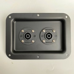 Large Black Metal Speaker Jack Plate W/ Dual SpeakOn NL4MPR Connectors 5″x7″