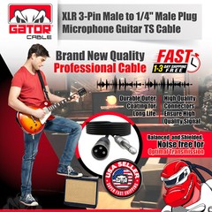 XLR 3-Pin Male to 1/4″ Plug TS Microphone Mono Cable Unbalanced Shielded Audio