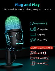 Gaming Microphone, USB Computer Microphone for PC, Mac, PS4/5, Condenser Podc…