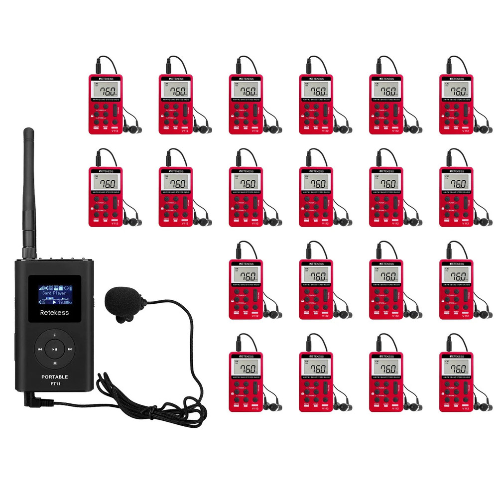 Wireless Tour Guide System Transmitter 20 Receiver for Meeting/Church/factory US