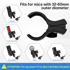 Large Microphone Clip for Mics with Outer Diameter 1.26″ to 2.3″ 1 Pack black