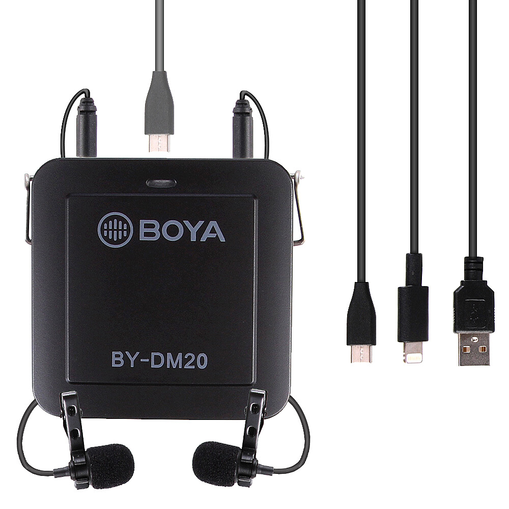 BY-DM20 Dual Lavalier Microphone 2Heads For iPhone Android Smartphone Laptop PC