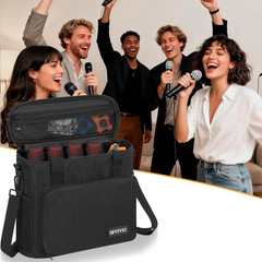 4 Slots Wireless Microphone Case with Foam, Microphone Carry Travel Bag with Sho