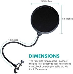 Movo PF-6 Dual Layer Microphone Mesh Pop Filter with Gooseneck Arm and Clamp