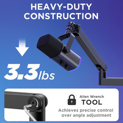 2026 Upgraded Microphone Boom Arm, Magnetic Cable Management Low