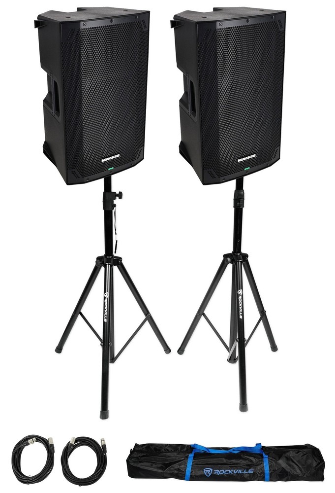 (2) Mackie Thump12 V4 12” 1400w Powered DJ PA Speakers w/Bluetooth+Stands+Cables