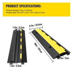 4PCS 2-Channel Speed Bump Cable Protector Ramp Rubber 40″x9.7″x2″ Cord Guard