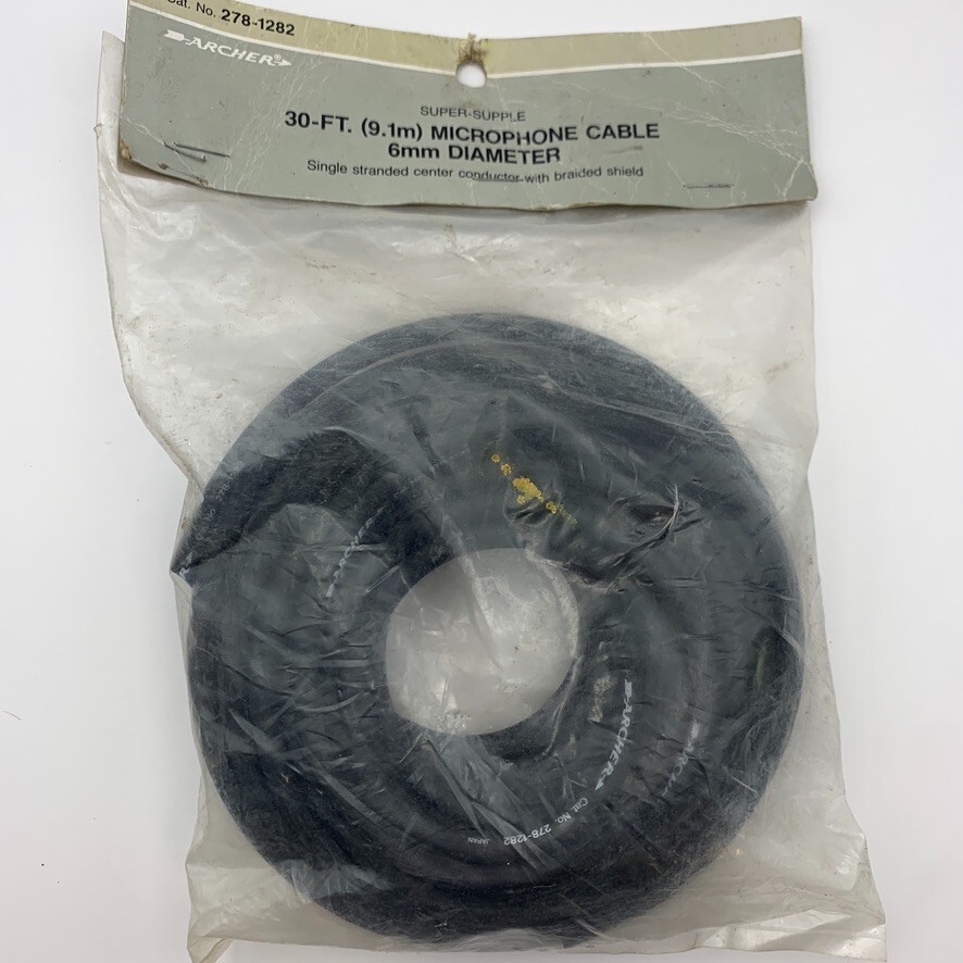 Archer (radio Shack) Microphone Cable 30 Feet 9.1M 6mm Diameter 278-1282 NOS