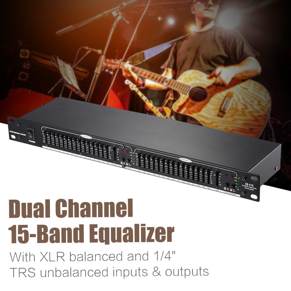 EQ-215 Dual Channel 15-Band Stereo Graphic Equalizer 1U Rack Mount Portable T7D0