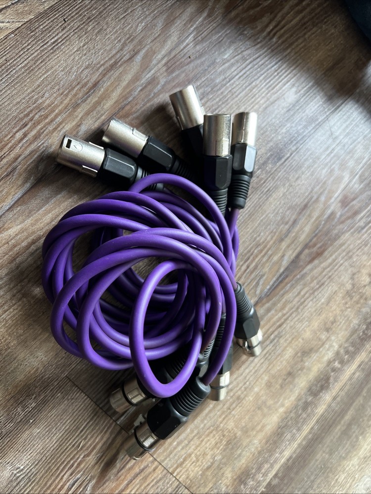 Set of 5 Premium 3ft XLR Microphone Patch Cables – Purple – Studio Grade