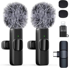 Wireless Microphone For Podcast ASMR TikTok Clip On Mic 2Pack..