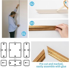 Pre Cut Wall Molding Set of 6 Antique Gold Wainscoting Panels for Interior Decor