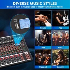 16 Channel Studio Audio Mixer Bluetooth USB Digital Sound Mixing Console Board