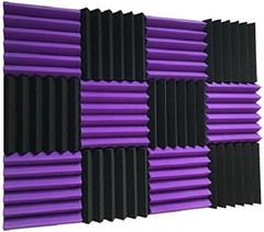 12 Pack Wedge Purple/Black Acoustic Soundproofing Studio Foam Tiles 2″x12″x12″