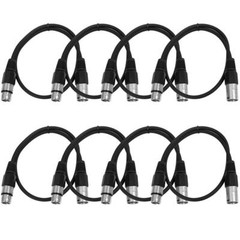 8 Pack of 3 Foot Black XLR to XLR Patch Cables PA/DJ Mic Cords