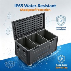 44″ Waterproof Rolling Stage Cable Case with Dividers,DJ Audio Equipment Storage