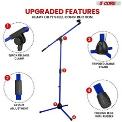 5Core Tripod Mic Stand Adjustable Holder Floor Microphone Boom Arm