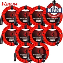 10-PACK Kirlin 25FT 3-Pin XLR Male to XLR Female 20AWG Microphone Cable Red