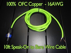 10 ft – Speakon to Bare Wire OFC Copper 16AWG Pro Audio PA DJ Speaker Cable Cord