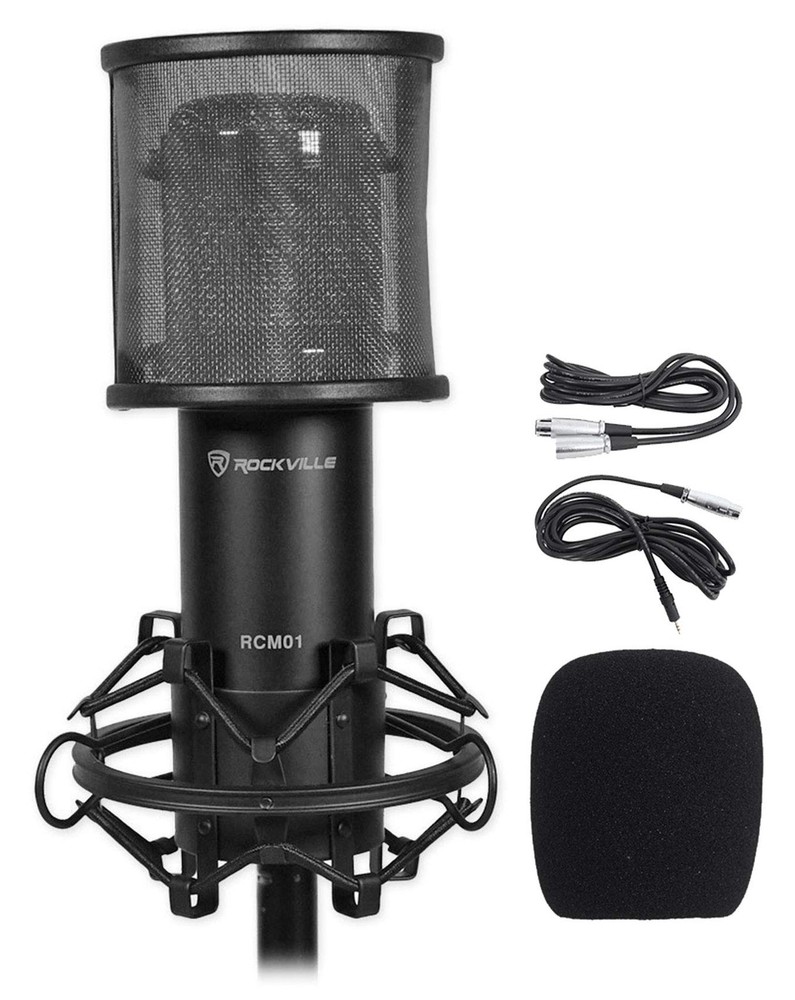 Rockville RCM01 Bundle: Pro Studio Recording Condenser Microphone with Black