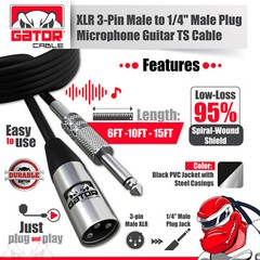 XLR 3-Pin Male to 1/4″ Plug TS Microphone Mono Cable Unbalanced Shielded Audio