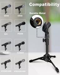 2 Pack Adjustable Desktop Microphone Stand, Portable Tripod with Clip Holder