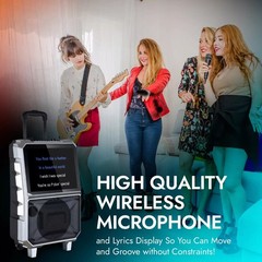 14″ Tablet Portable Karaoke Machine Rechargeable w/ Trolley Wheel & Wireless Mic