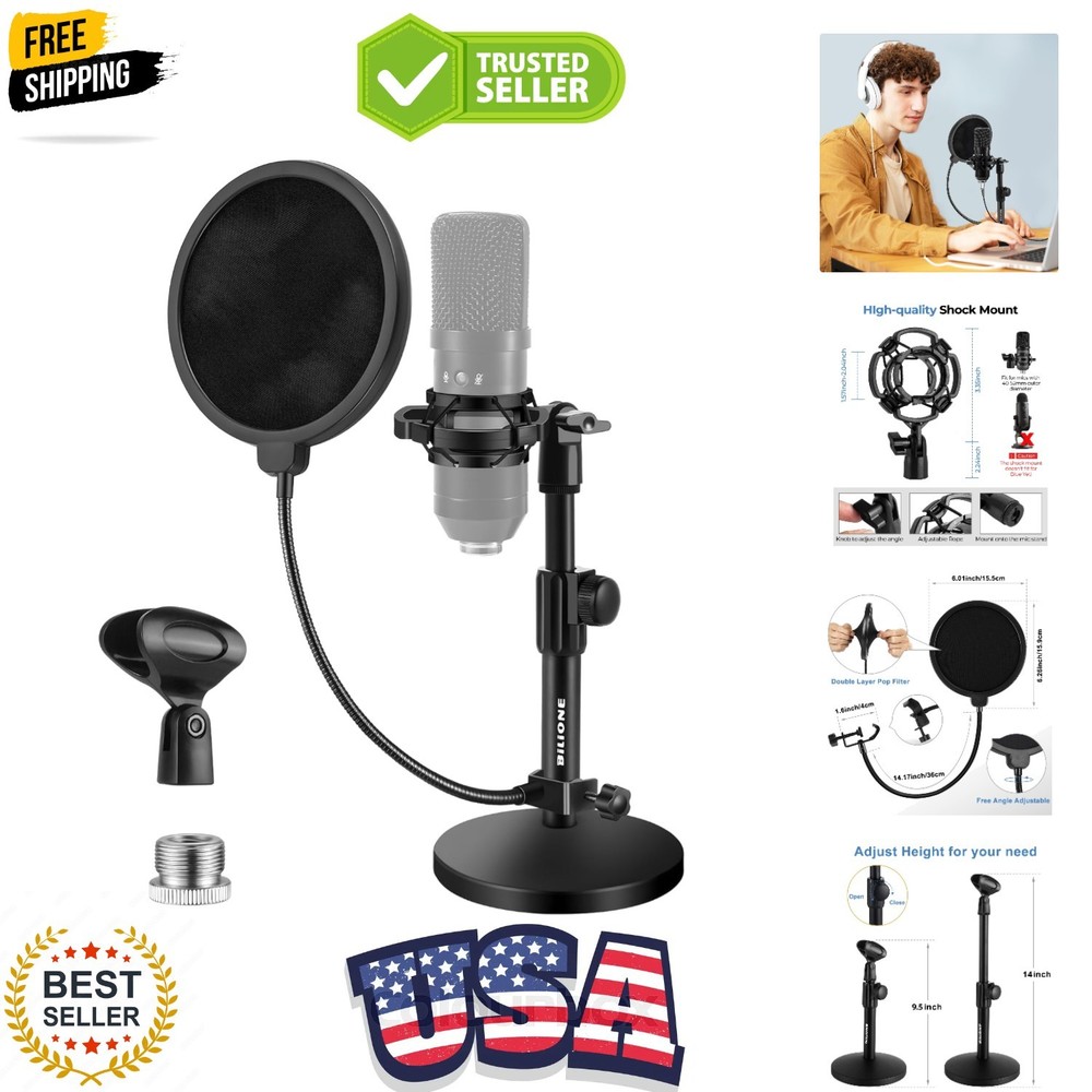Multifunctional Desktop Microphone Stand, Adjustable Mic Stand Desk with Pop …