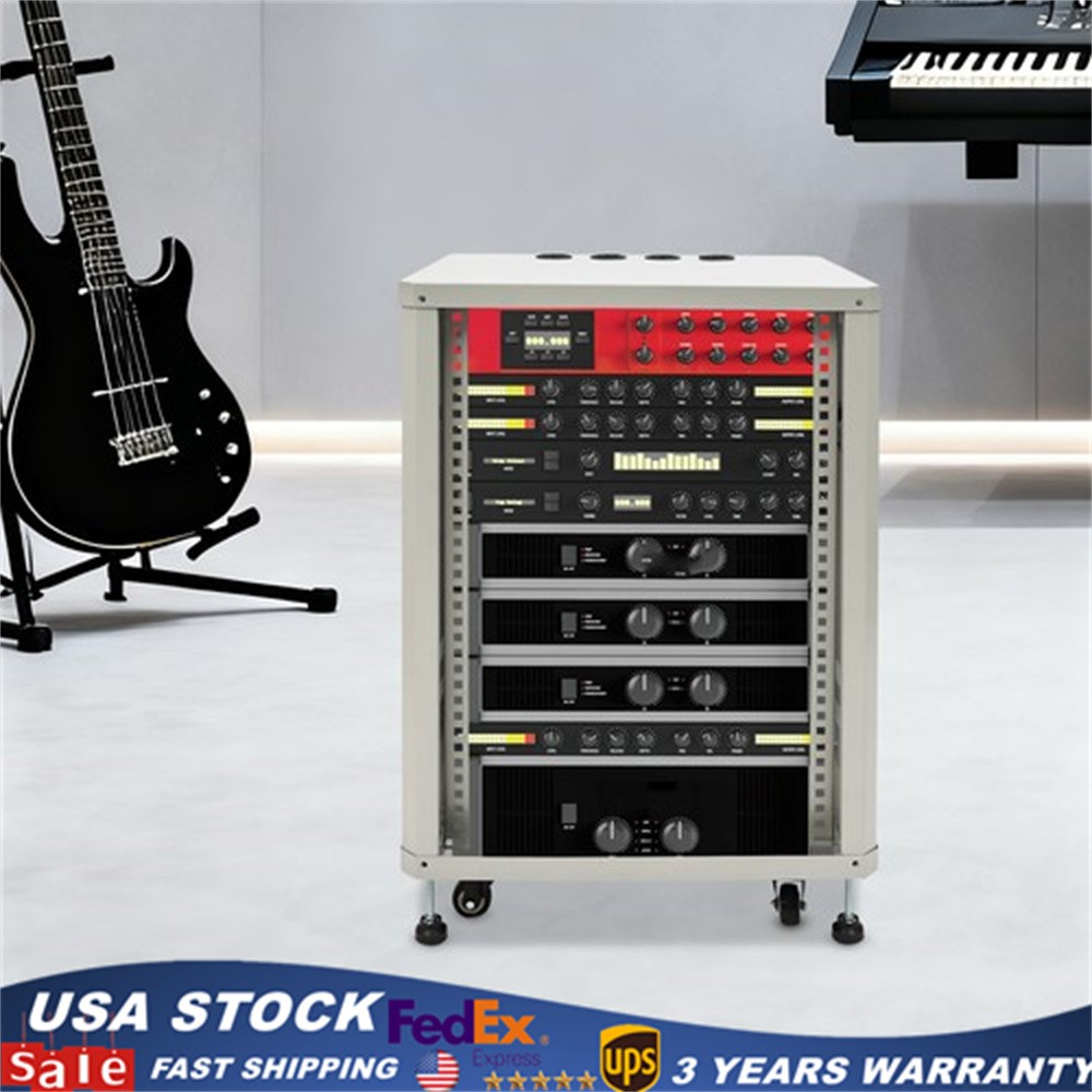 15U Component Rack Cabinet DJ Equipment Cabinet for Audio Video w/ Feet&Wheels
