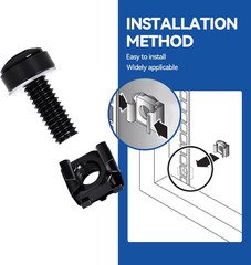 M6 Rack Mount Screws Cage Nuts Kit Black Galvanized Steel 20mm Compatibility