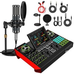 Podcast Equipment Bundle with Live Sound Card Audio Mixer, 3.5mm Condenser Micro