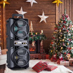 Dual 6.5″ Party Portable Bluetooth Speaker Heavy Bass Sound Remote FM LED Light