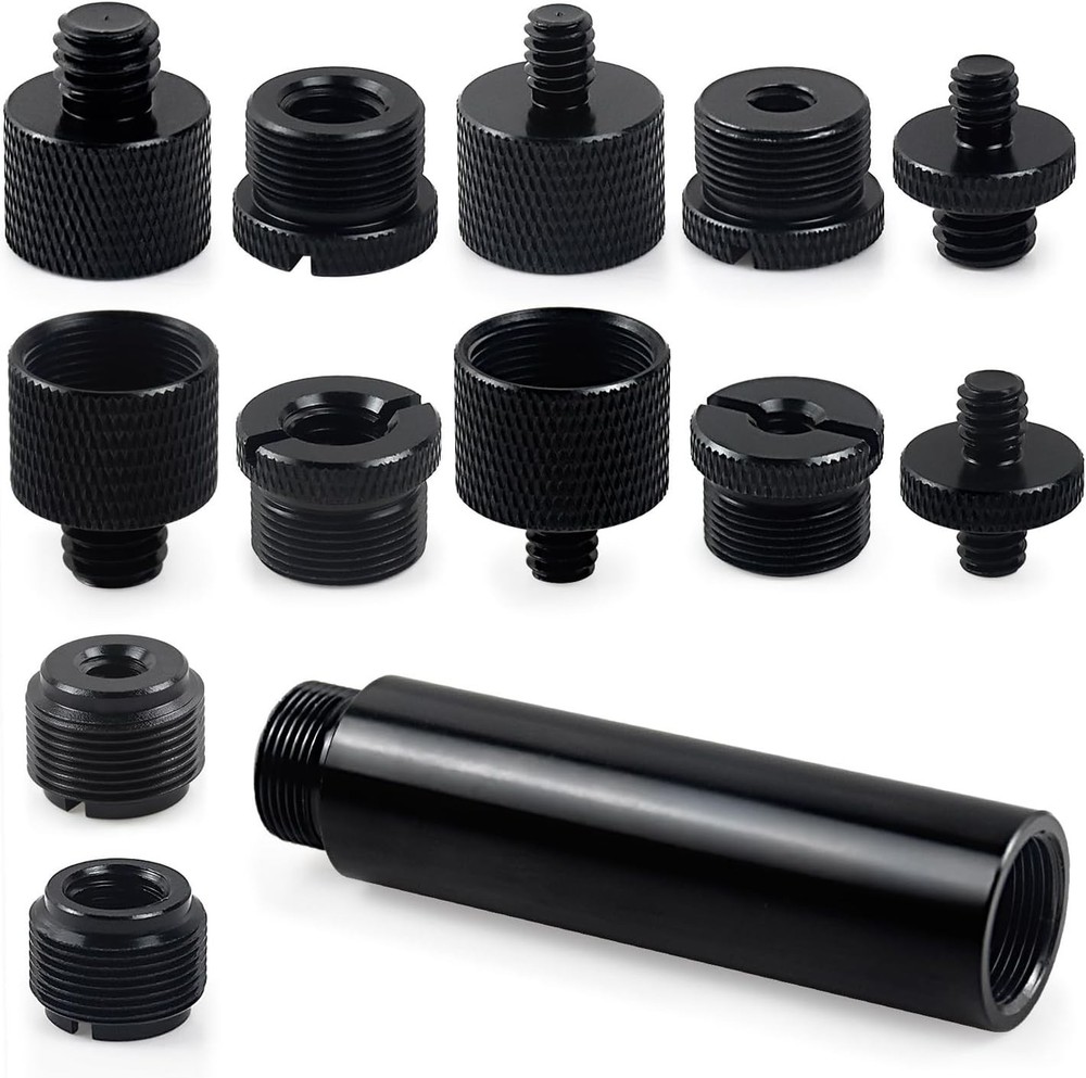 13 Pack Microphone Stand Adapter Screws with Extension Tube,Black Aluminum