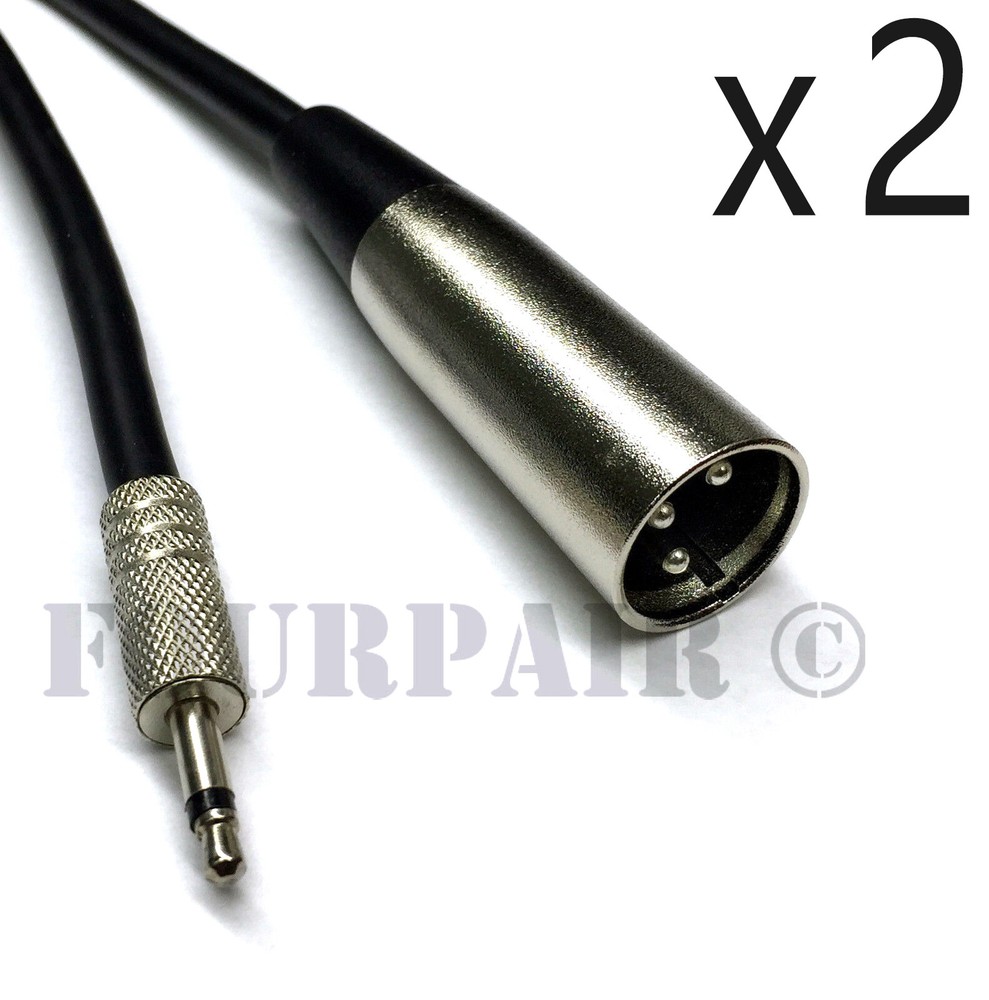2 Pack Lot – 25ft XLR 3-Pin Male to 3.5mm 1/8″ Mono Plug Microphone Mic Cable