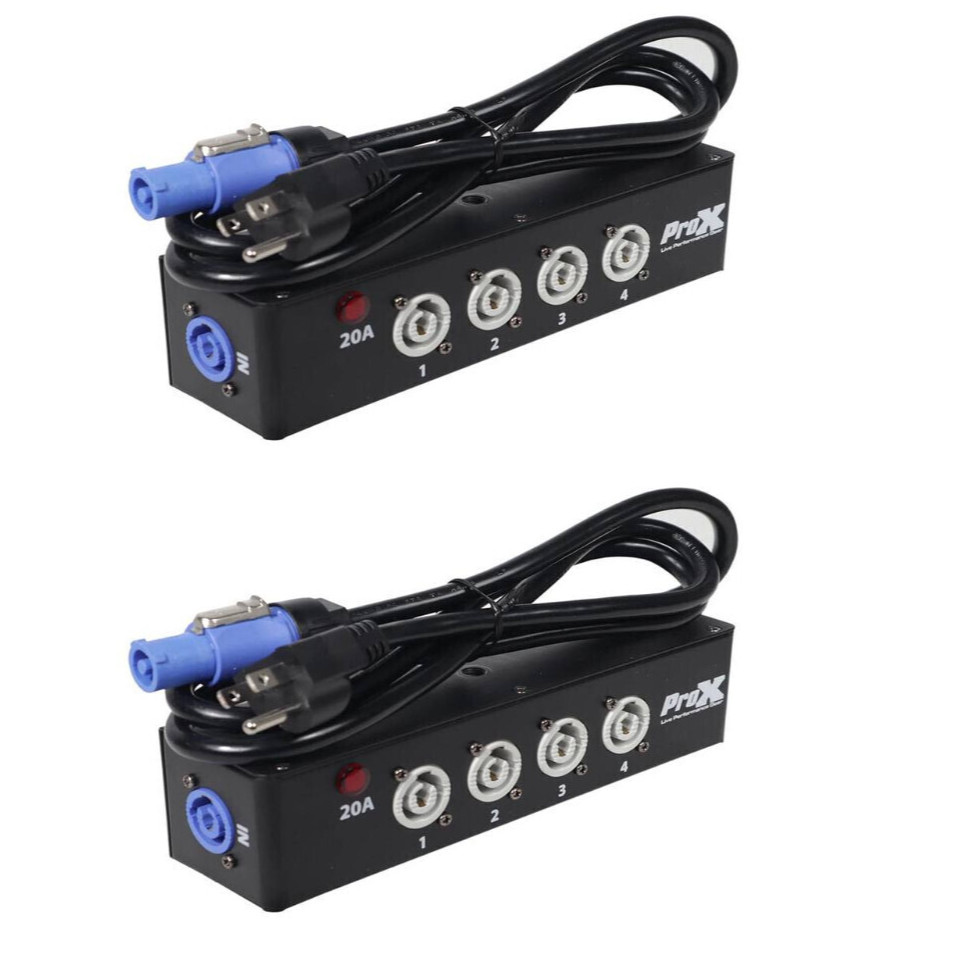 2 Prox PowerCon A Blue Pass thur Splitter Box w/ 4 PowerCon Gray B Out