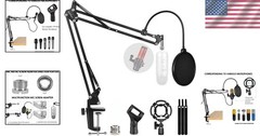 Dual-layer Pop Filter Mic Stand with Anti-vibration & Shock Mount – Black Finish