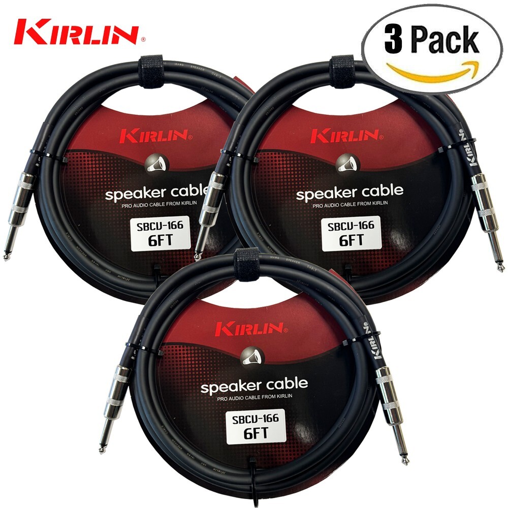 3-PACK Kirlin SBCV-166-06 6FT 16AWG Straight 1/4″ Mono Plug Speaker Cable Black