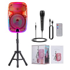8″ Bluetooth Rechargeable Speaker USB/FM/AUX/TWS w/Mic & Stand LED Party System