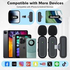 Wireless Lavalier Microphone For iPhone Android with Charging Case Plug-Play USB