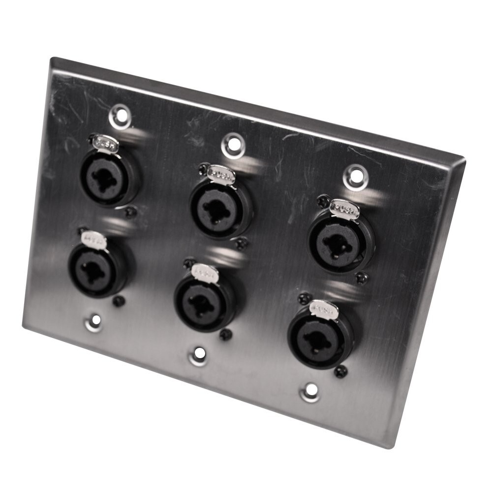 Seismic Audio XLR Stainless Steel Wall Plate – 3 Gang/6 Ports (SEALED NEW!!)
