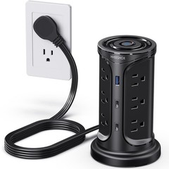 Tower Surge Protector Power Strip Flat Plug with 12 AC Outlets 3 USB Ports(2 …