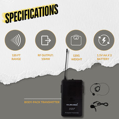 4-Channel Professional VHF Lapel / Lavalier & Headset Wireless Microphone System