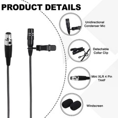 Lavalier Lapel Microphone, Mini XLR 4 Pin TA4F, 1m Wired Unidirectional Mic