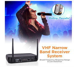 Pyle VHF Fixed Frequency Wireless Microphone System, Adjustable Volume Controls